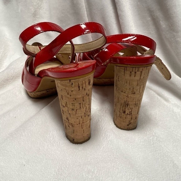 Michael Michael Kors red patent leather strappy chunky cork heel size 8.5 - Picture 4 of 11